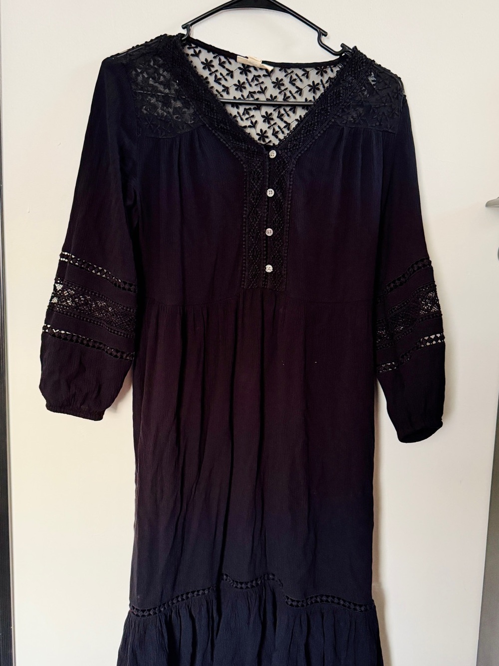 Macy's Black Crochet Yoke Button-Front Women's Tunic